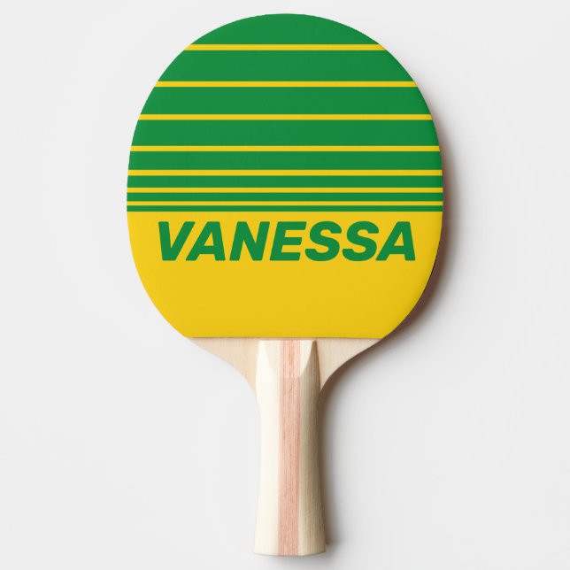Retro Tropical Banana Three Horizon Stripe & Name Tischtennis Schläger (Vorderseite)