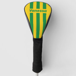 Retro Tropical Banana Three Pin Stripes with Name Golf Headcover