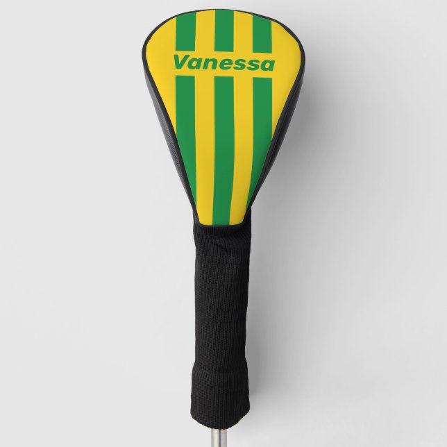 Retro Tropical Banana Three Pin Stripes with Name Golf Headcover (Vorderseite)