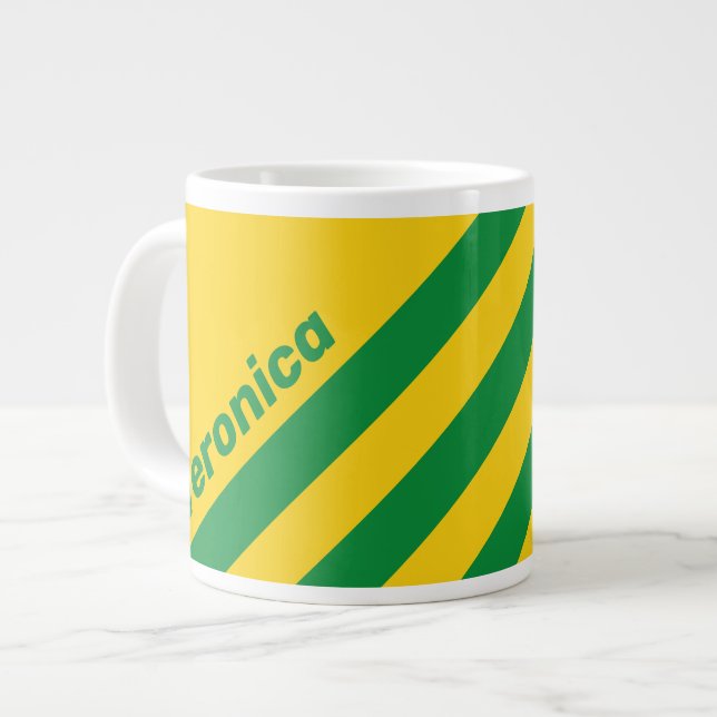 Retro Tropical Banana Three Stripes with Name Jumbo-Tasse (Vorderseite Links)