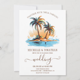 Retro Tropical Beach Hochzeit in Urlaubsort Einladung
