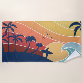 Retro Tropical Beach Surfing Surfer Palmen Strandtuch