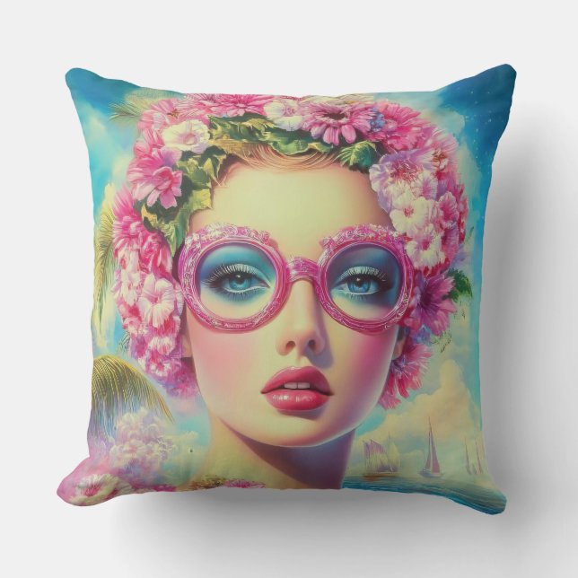 Retro Tropical Beauty Kissen (Vorderseite)