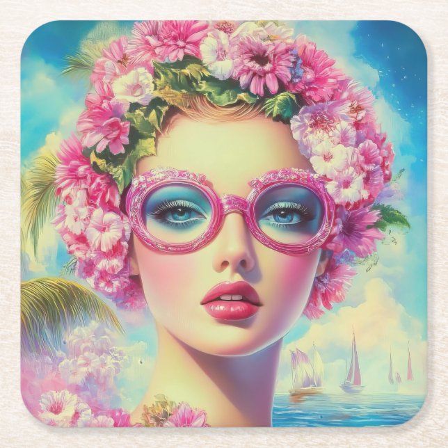 Retro Tropical Beauty Rechteckiger Pappuntersetzer (Vorderseite)