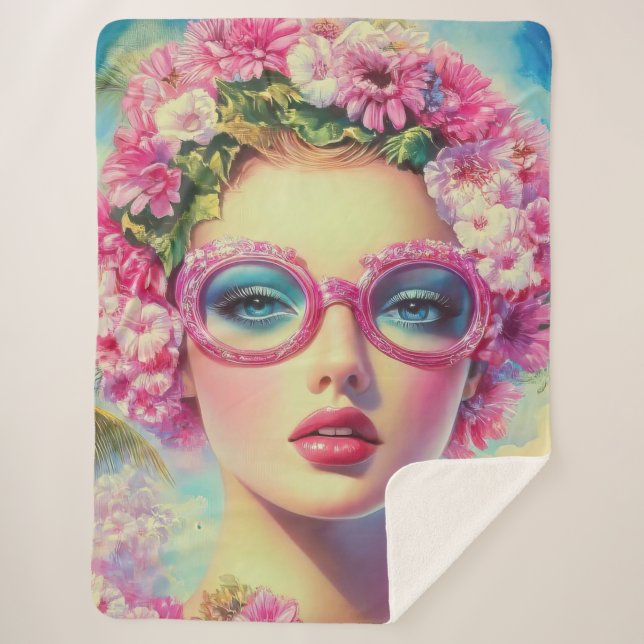 Retro Tropical Beauty Sherpadecke (Vorderseite)