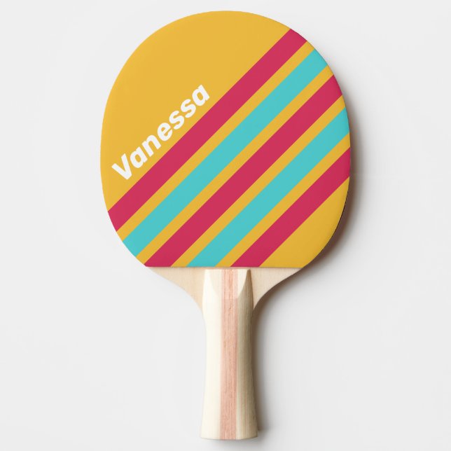 Retro Tropical Breeze Angled Striping with Name Tischtennis Schläger (Vorderseite)