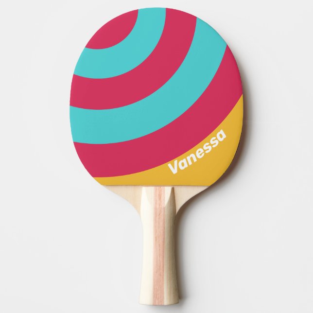 Retro Tropical Breeze Circle Stripe with Name Tischtennis Schläger (Vorderseite)
