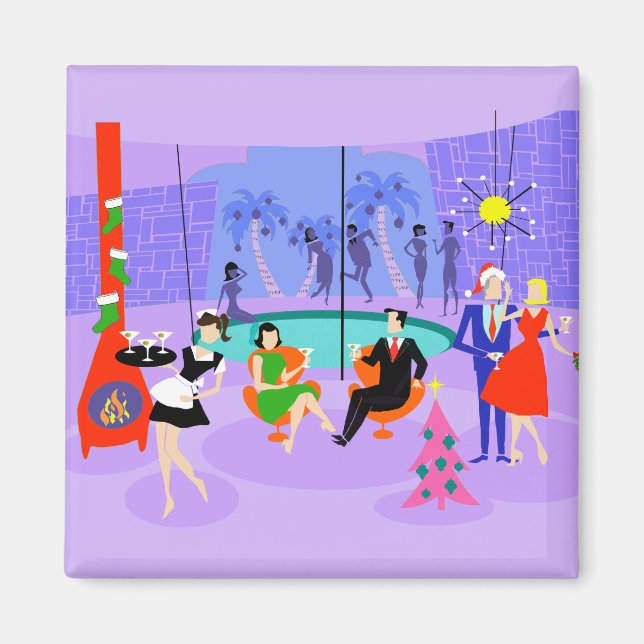 Retro Tropical Christmas Party Magnet (Devant)