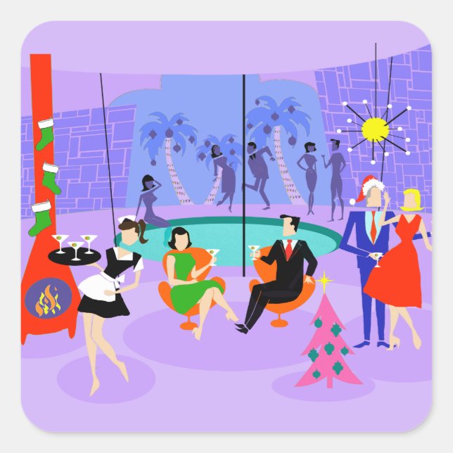 Retro Tropical Christmas Party Stickers (Vorderseite)