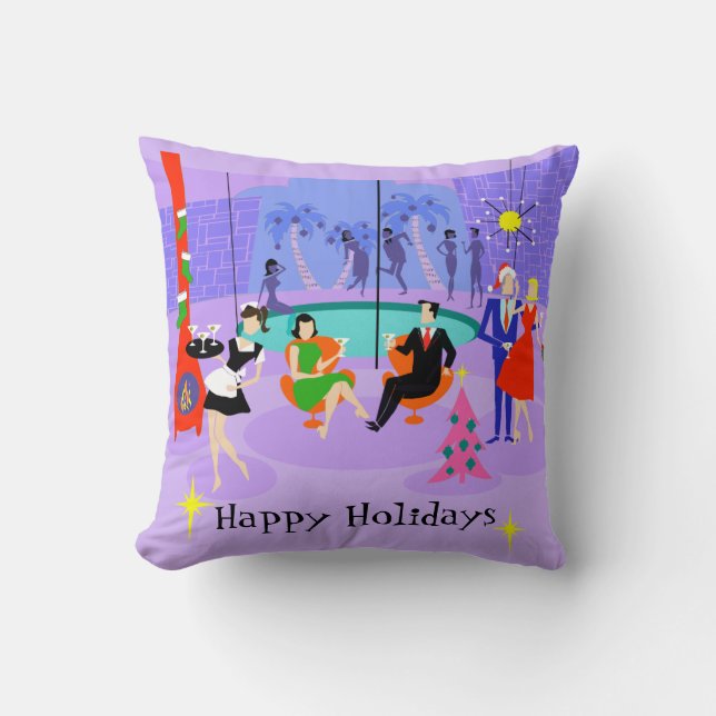 Retro Tropical Christmas Party Throw Kissen (Vorderseite)