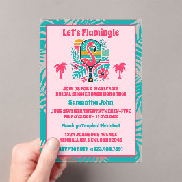 Retro Tropical Flamingo Pickleball Brautparty Acryleinladungen