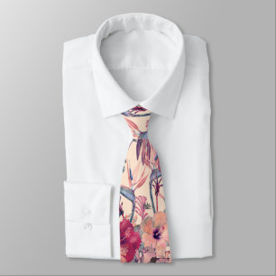 Retro Tropical Hibiscus Wren Pattern  Krawatte