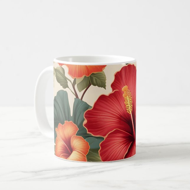 Retro Tropical Hibiskus Blume Kaffeetasse (Vorderseite Links)