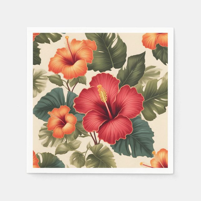 Retro Tropical Hibiskus Blume Serviette (Vorderseite)