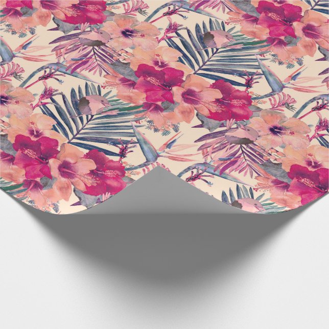 Retro Tropical Hibiskus Wren Pattern Geschenkpapier (Ecke)