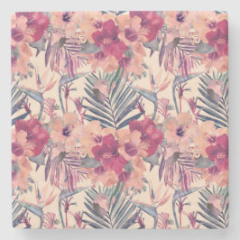 Retro Tropical Hibiskus Wren Pattern Steinuntersetzer