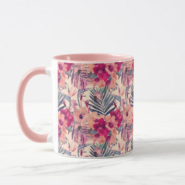 Retro Tropical Hibiskus Wren Pattern Tasse (Links)