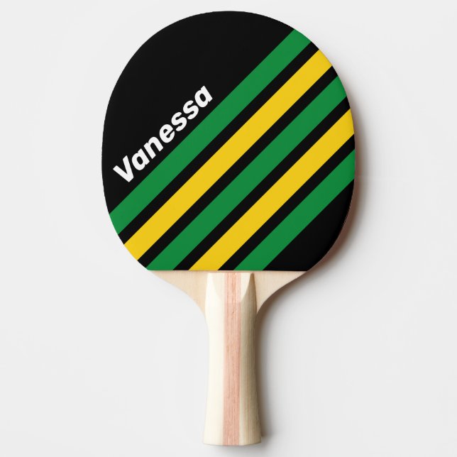 Retro Tropical Palm Angled Striping with Name Tischtennis Schläger (Vorderseite)