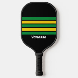 Retro Tropical Palm durch Streifen mit Namen Pickleball Schläger