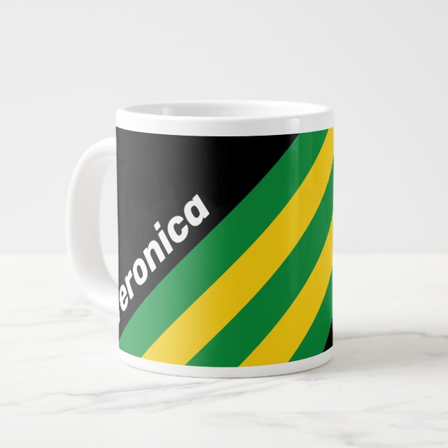 Retro Tropical Palm Stripes with Name Jumbo-Tasse (Vorderseite Links)