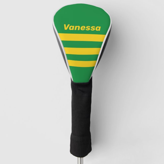 Retro Tropical Palm Three Across Stripe with Name Golf Headcover (Vorderseite)