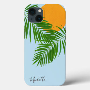 Retro Tropical Sun Palm Blätter Blauer Minimaler N Case-Mate iPhone Hülle