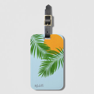 Retro Tropical Sun Palm Blätter Blauer Minimaler N Gepäckanhänger