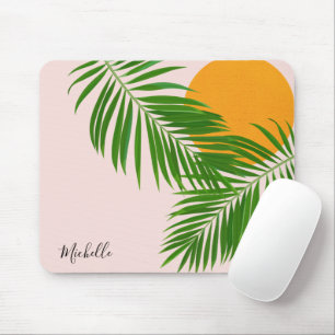 Retro Tropical Sunset Palm Blätter Minimalistische Mousepad