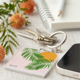 Retro Tropical Sunset Palm Blätter Minimalistische Schlüsselanhänger