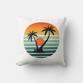 Retro Tropical Sunset with Palm Trees Kissen