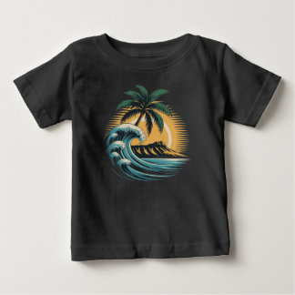 Retro Tropical Surf -Vintage Great Wave Palm Tree  Baby T-shirt