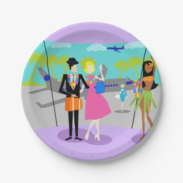Retro Tropical Vacation Paper Plate Pappteller (Vorderseite)