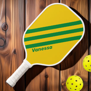 Retro Tropische Banane Drei Streifen mit Namen Pickleball Schläger