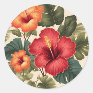 Retro-Tropische Hibiskusblüten Runder Aufkleber