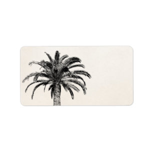 Retro tropische Insel-Palme in Schwarzweiss Adressaufkleber