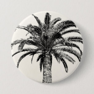 Retro tropische Insel-Palme in Schwarzweiss Button