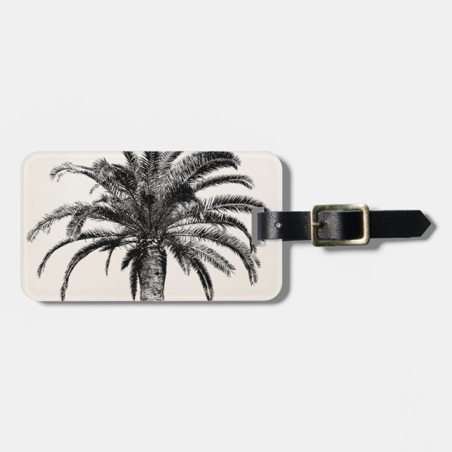 Retro tropische Insel-Palme in Schwarzweiss Gepäckanhänger (Vorderseite horizontal)
