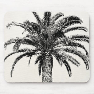 Retro tropische Insel-Palme in Schwarzweiss Mousepad