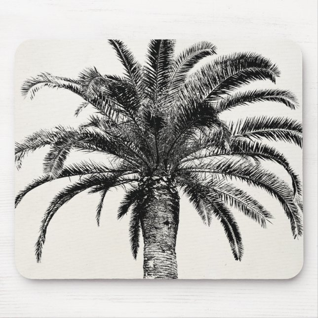 Retro tropische Insel-Palme in Schwarzweiss Mousepad (Vorne)