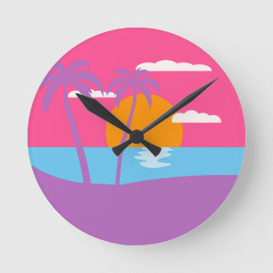 Retro tropische Inselurlaub Runde Wanduhr