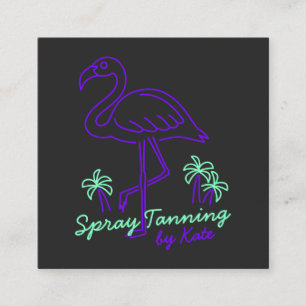 Retro tropische lila Flamingo-Palmen Lineart Quadratische Visitenkarte