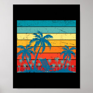 Retro tropische Palmen und Sonnenuntergang Strand Poster