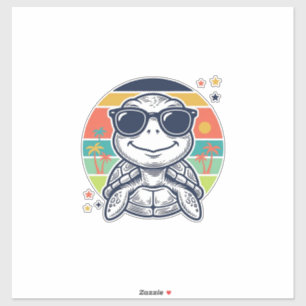 Retro-Tropische-Sch Schildkröte-Sonnenbrille-Stran Aufkleber