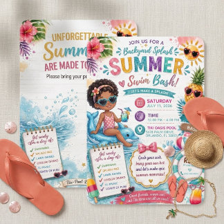 Retro Tropische Tiki-Oase Sommer-Schwimm-Geburtsta Einladung