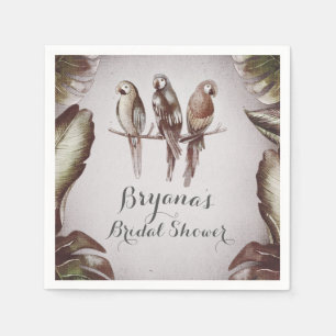Retro-Tropische-Tiki-Vögel Papageien und Blätter P Serviette