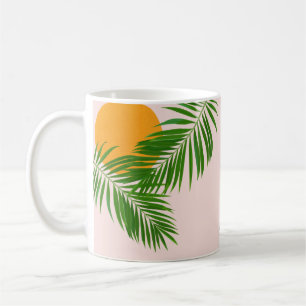 Retro-Tropischer-Sonnenuntergang-Palmenblätter-Min Kaffeetasse