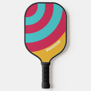 Retro Tropischer Wind Kreis Streifen mit Namen Pickleball Schläger