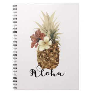 Retro Tropisches Ananas Hibiskus Blumen Aloha Notizblock