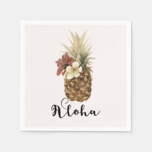 Retro-Tropisches Ananas-Hibiskus-Blumenhochzeit Serviette