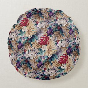 Retro tropisches Blumen-Muster Rundes Kissen